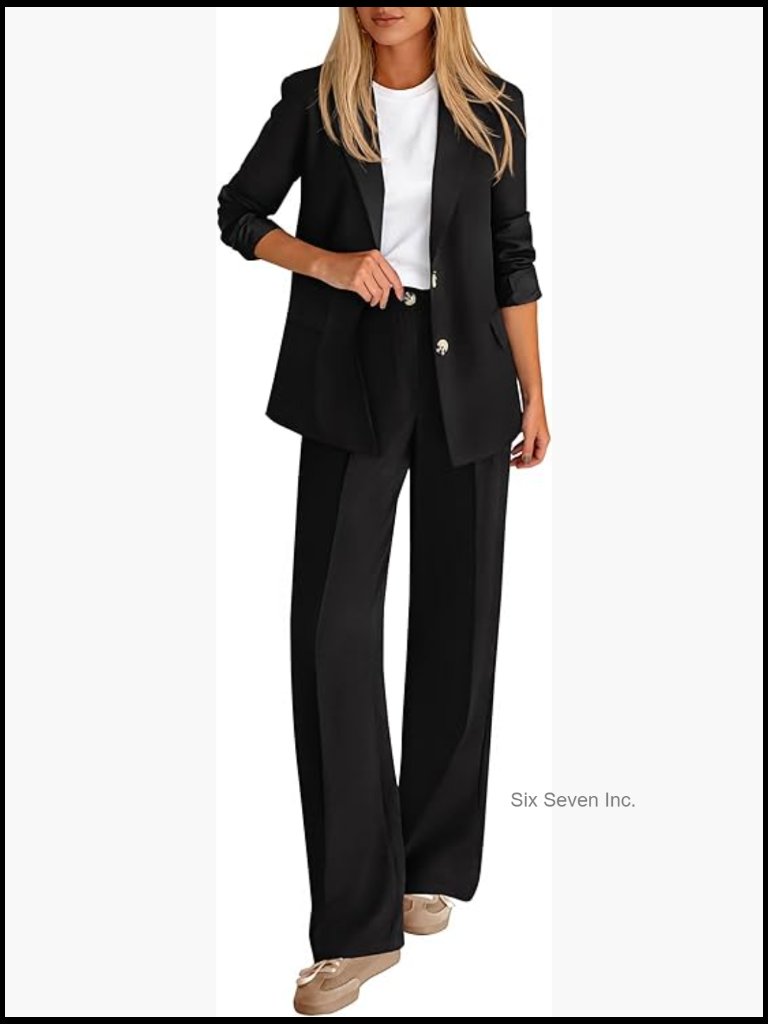 Business Casual Blazer & Wide Leg Pant Suit Set 2 Piece Office Outfit
